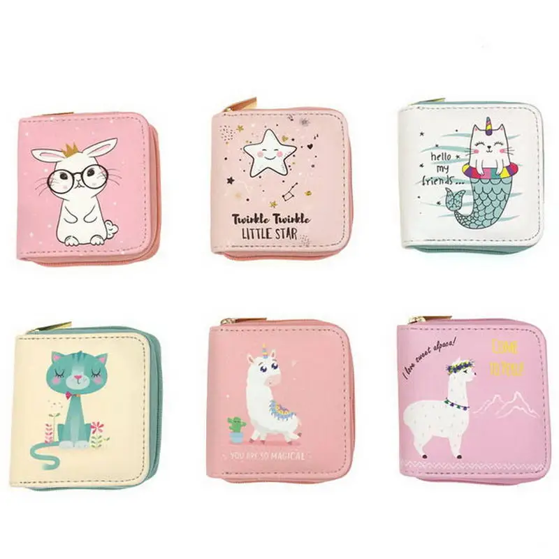 

KANDRA Women's Small Purse Alpaca PU Leather Women Short Wallets Animal Print Cartoon Zipper Clutch Wallet Card Holder Mini Bag