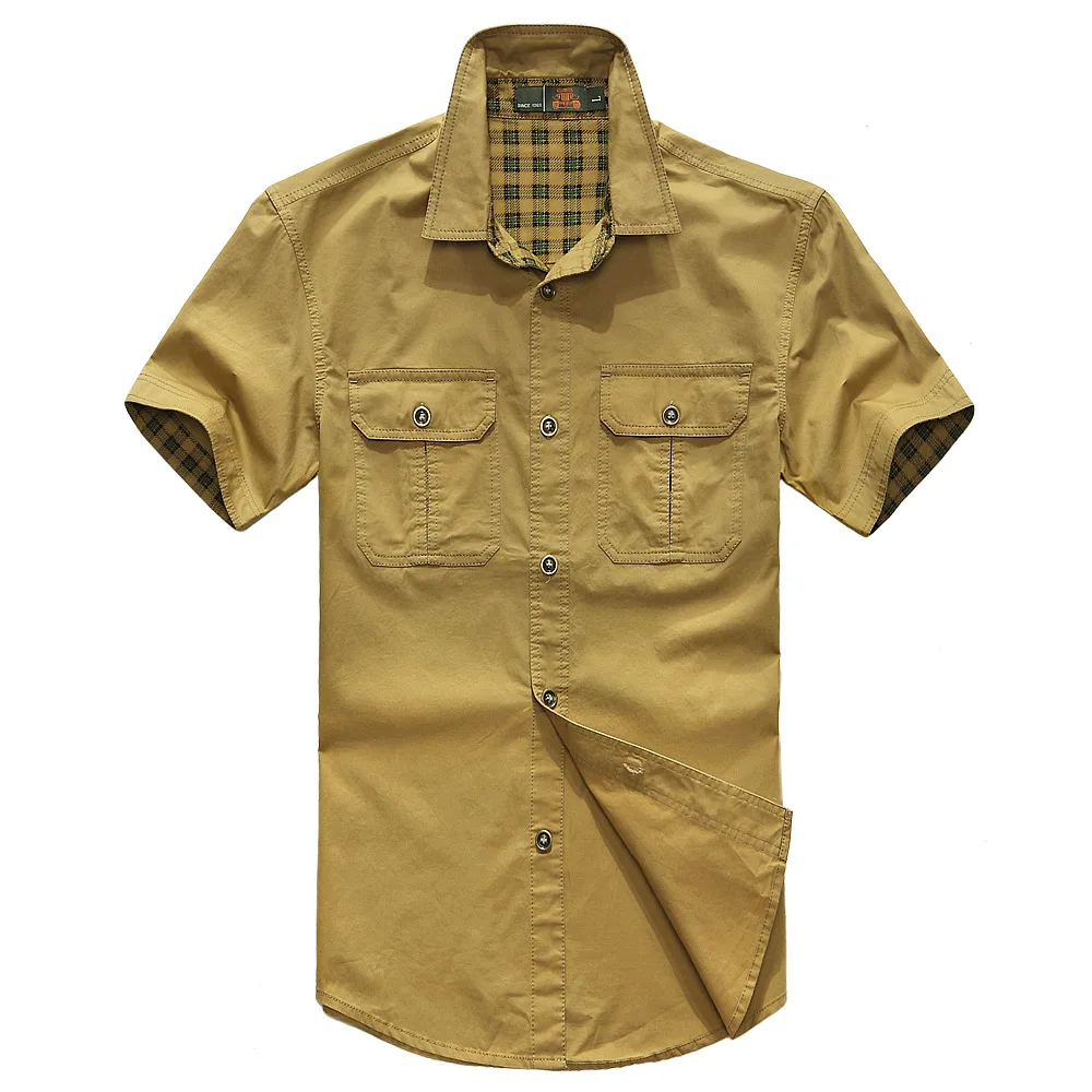 Горячие Для мужчин брендовая рубашка нянь AFS джип плюс Размеры Свободный короткий рукав хлопок Для мужчин S Походные рубашки мужской Костюмы армии зеленый/хаки