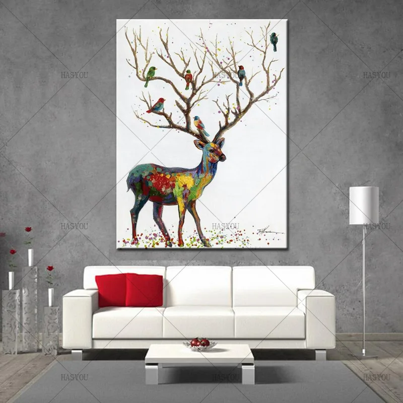 Noah-Hand-Painted-Wall-Art-Decoration-Picture-Modern-Abstract-Animal-Oil-Painting-Deer-Wall-Art-Canvas