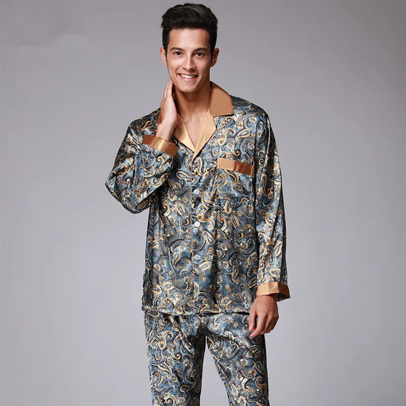 Nieuwe Luxe pyjama Mannen Paisley Patroon Nachtkleding Zijde lange