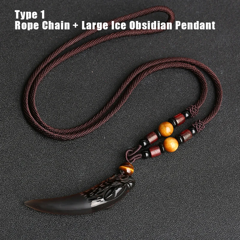 Wolf tooth Obsidian Pendant Necklace Amulets And Talismans Couple Natural Stone Necklace For Women Men Lucky Jewelry