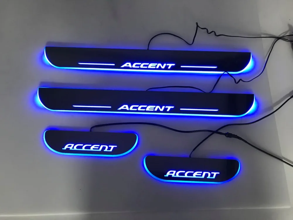 

RQXR LED moving door scuff for hyundai accent solaris door sill plate overlays linings welcome light, 4pcs