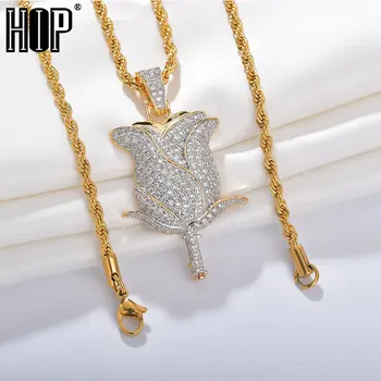 

Iced Out Cubic Copper Zircon Bling Flower Petals Necklace & Pendant With Chain For Men Hip Hop Jewelry Dropshipping