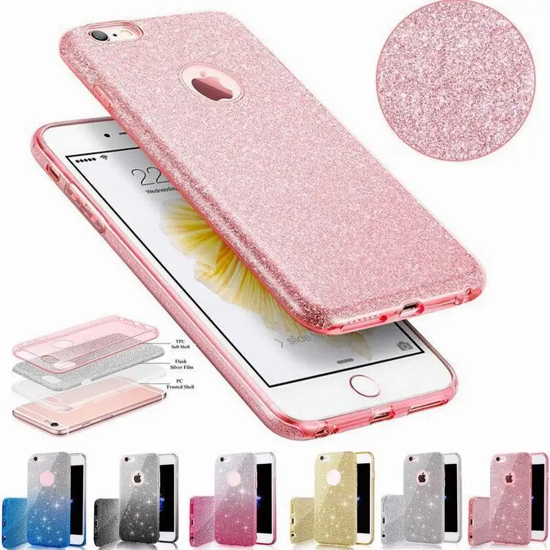 

Luxury Bling Sparkling Phone Case For iPhone 7 6 6s 8 Plus Hybrid PC/TPU 3in1 Glitter Crystal Hard Cover For iPhone X XR XS Max