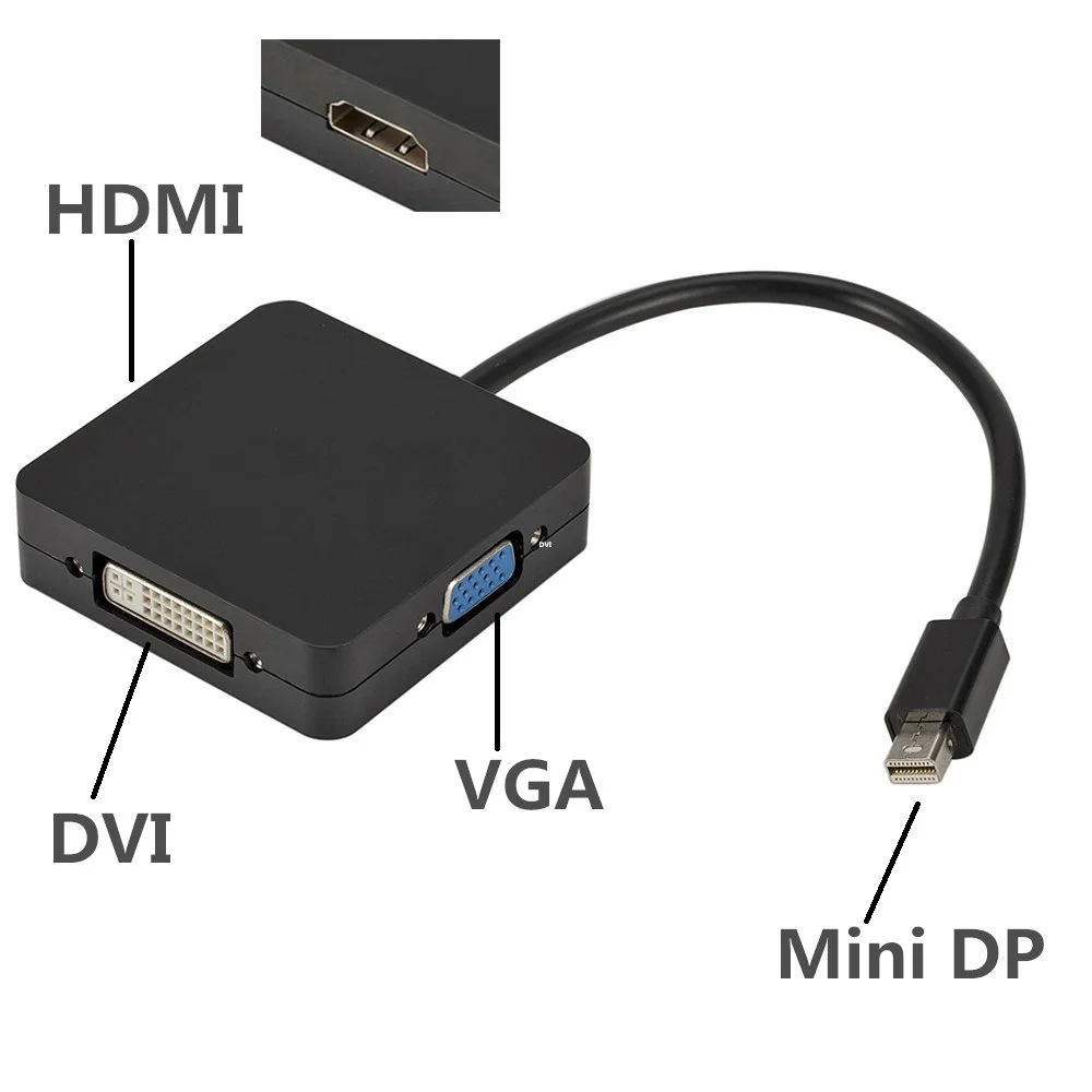 

High Resolution 3 In 1 Mini DisplayPort To HDMI/DVI/VGA Display Port Cable Adapter for PC Apple MacBook Projector Samart TV