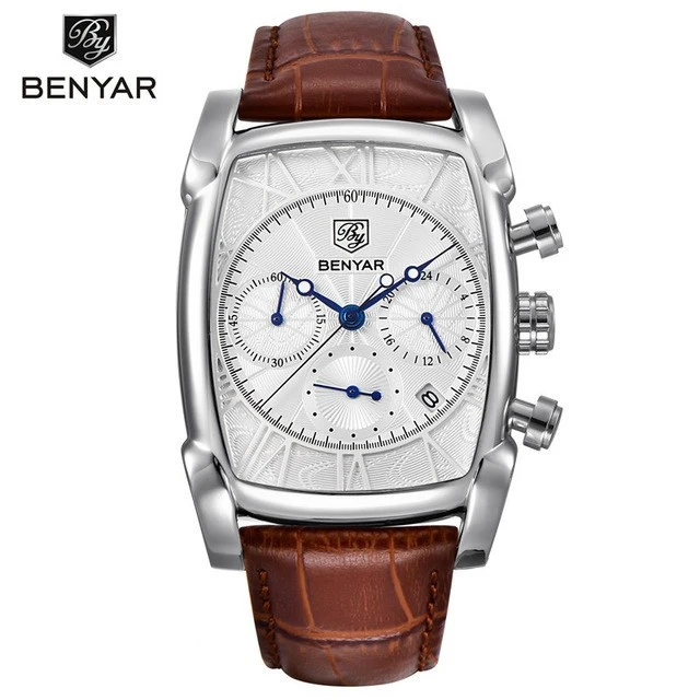 Топ люксовый бренд мужские s часы BENYAR кварцевые Бизнес наручные часы мужские модные спортивные водонепроницаемые хронограф Relogio Masculino - Цвет: Silver white