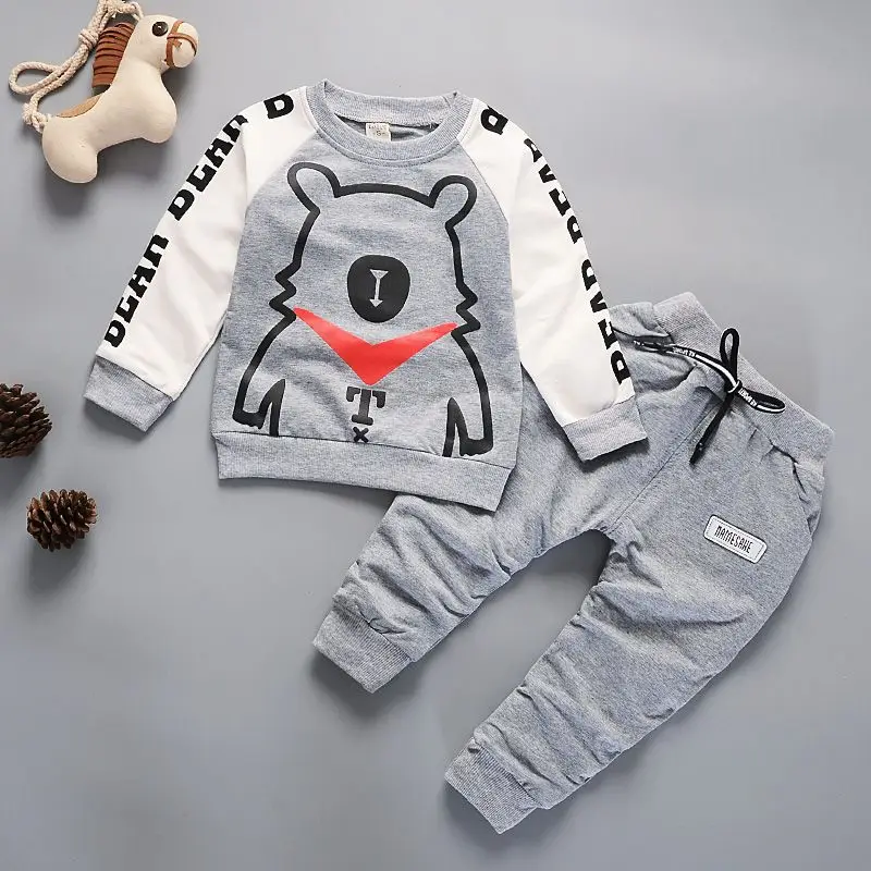 Весенне-осенние комплекты одежды для малышей спортивные костюмы для мальчиков, детские спортивные костюмы Детская рубашка с длинными рукавами+ штаны, комплект из 2 предметов для первого года, 5 лет - Цвет: grey color