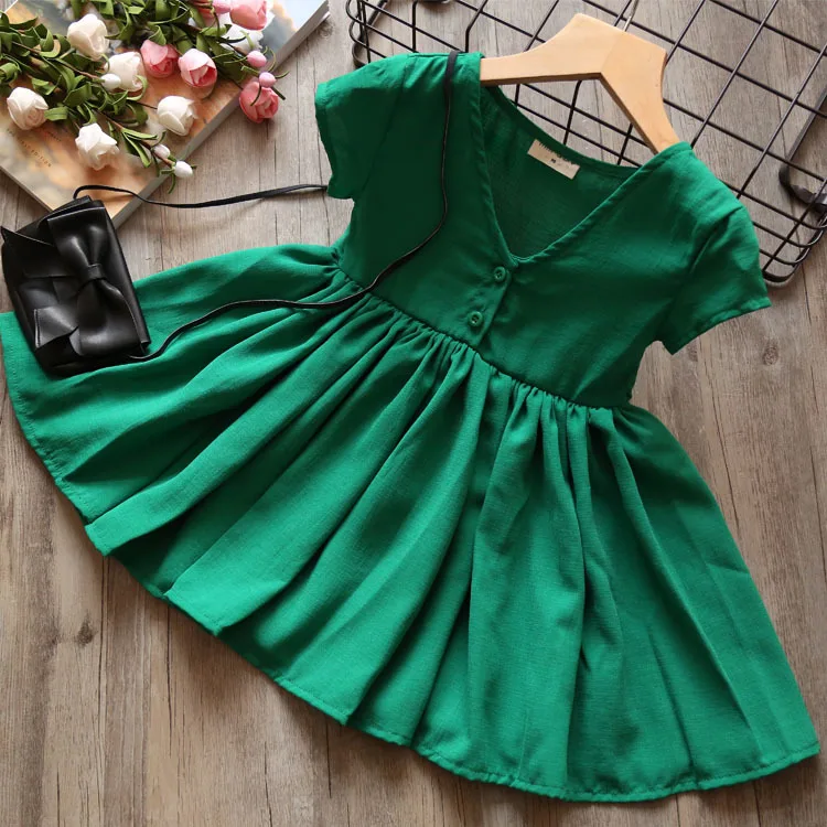 

2018 Kids Summer Dress Baby Girls Pure Green Super Beautiful Princess Dress Both Sides Wear 3 - 7 Years 100-140cm