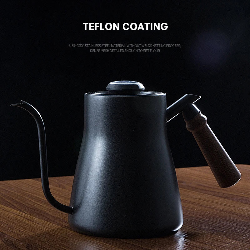 Капельный чайник 850 мл кофейник из нержавеющей стали тефлоновый чайник с креативным термометром с деревянной ручкой