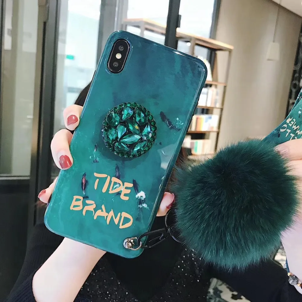 Изумрудно зеленый чехол для samsung galaxy s8 Роскошные Стенд волосы мяч мягкий телефона