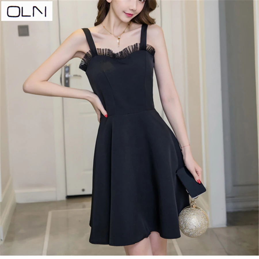 

New suspender dress female summer black dress was thin black dress Korean dress