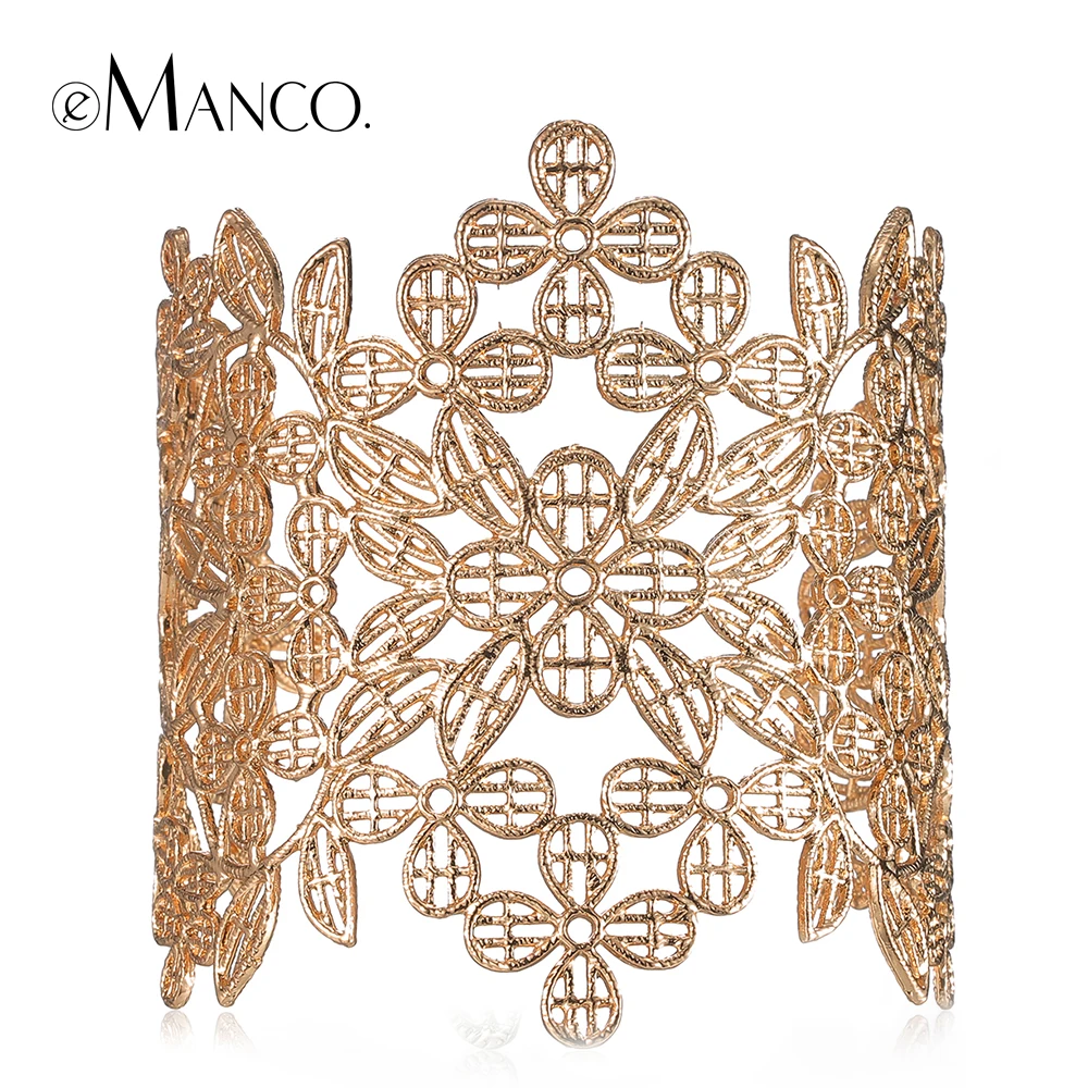 

eManco Gold cuff bangle alloy wide bracelet women plant bangle bracelet brazaletes pulseras mujer gold hollow bangles