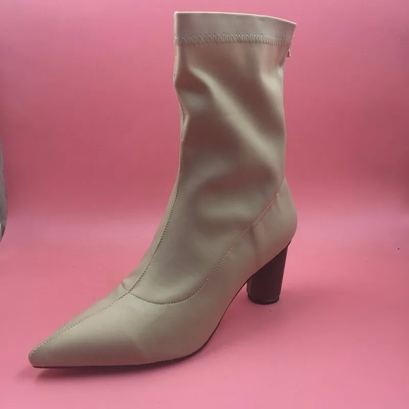 Короткие женские ботинки на низком каблуке; женская обувь из эластичной ткани с круглым носком на каблуке; женская обувь большого размера; цвет на заказ