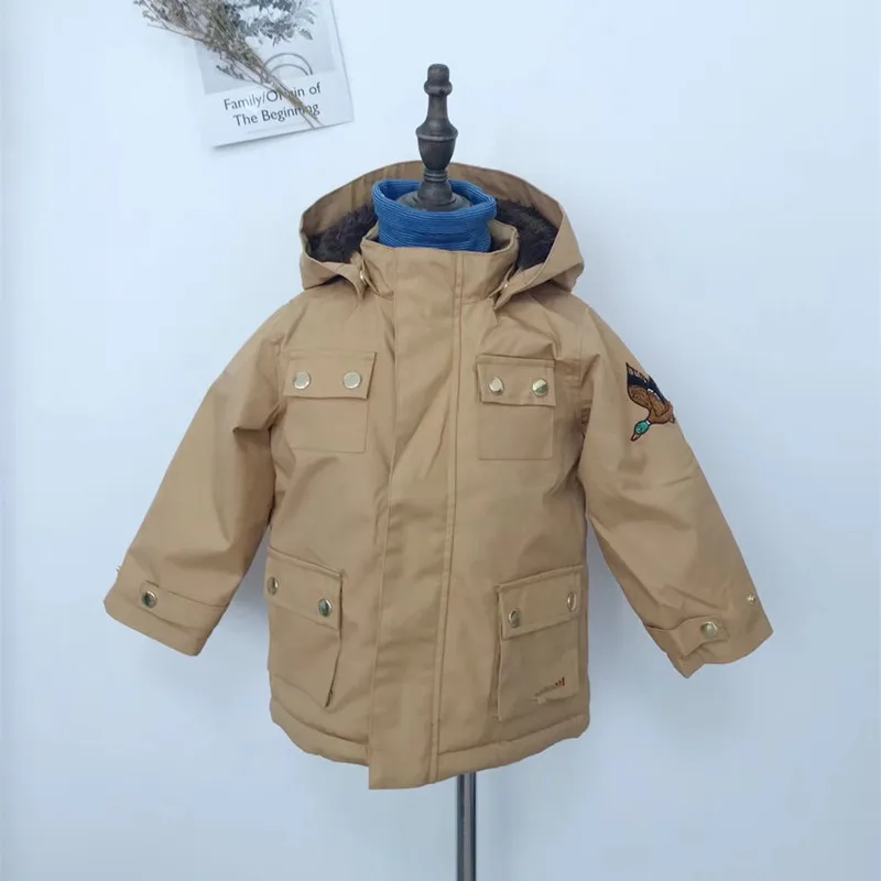 

Pre-sale BOBOZONE Beige parka with an embroidered flying duck for kids