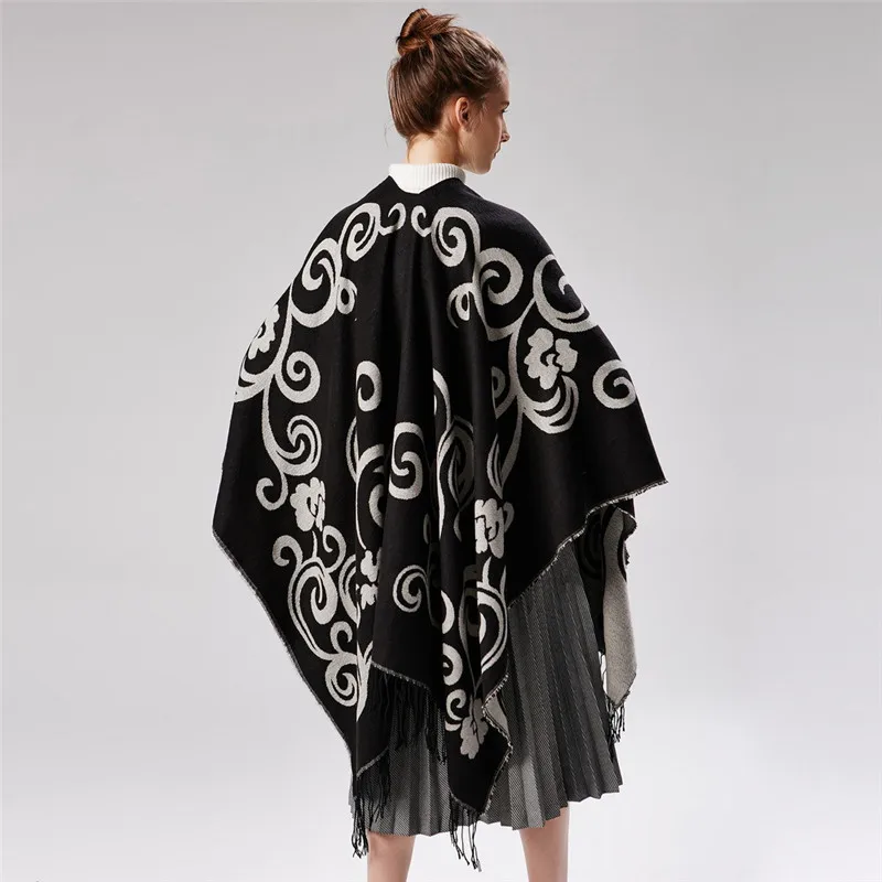 Классическая накидка Femme пончо Для женщин платок с цветком Для женщин Зимняя шаль Кашемир пашмины дамы шарф женский украл RS034