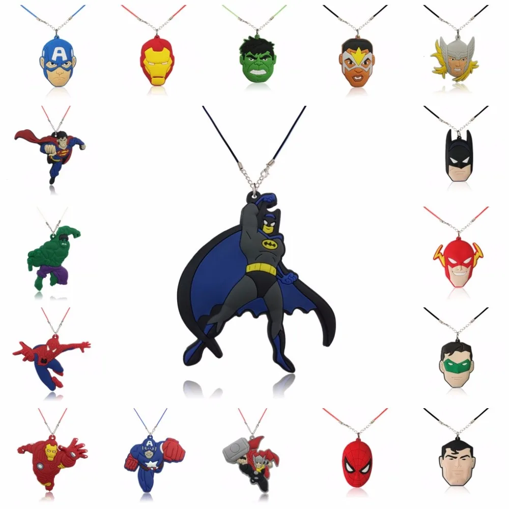 

1PCS Marvel Avengers Cartoon Figure Rope Chain Necklace Pendant Hulk Superman Batman PVC Charms Choker Necklace Kid Party Gift