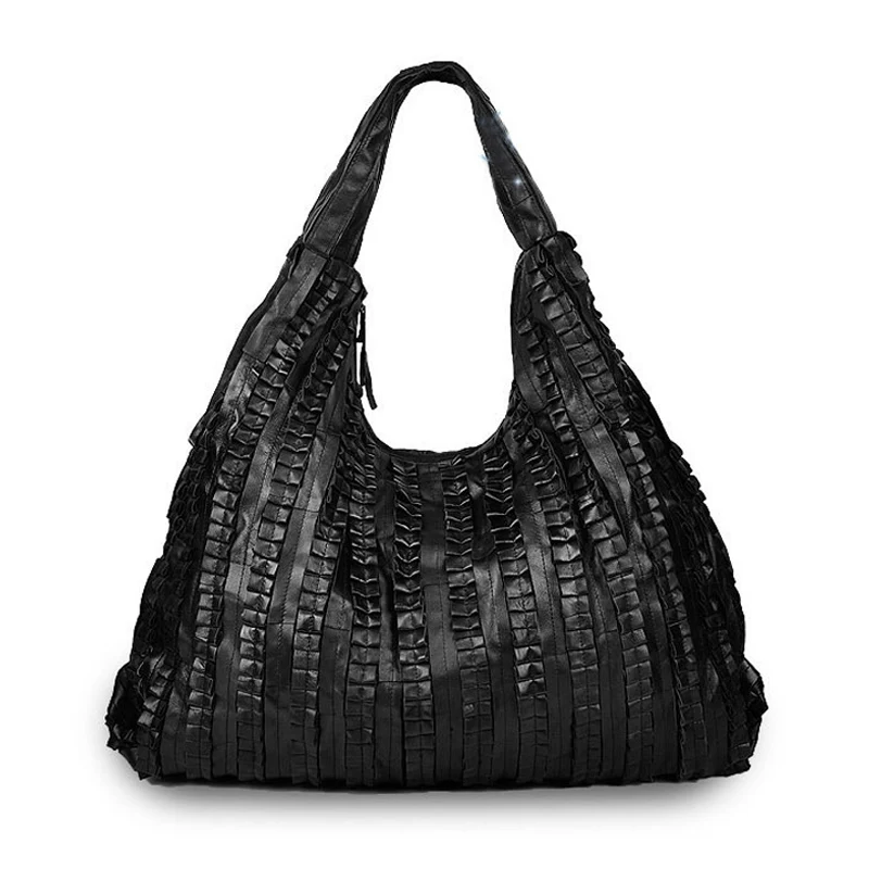 High Quality Large Capacity Woman Bags Genuine Leather Handbags Pleated Design Popular #0902#