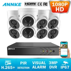 ANNKE 8CH 2MP видео безопасности Системы 3MP 5in1 H.265 + DVR с 8X1080 P HD TVI Открытый водонепроницаемый купол Камера видеонаблюдения