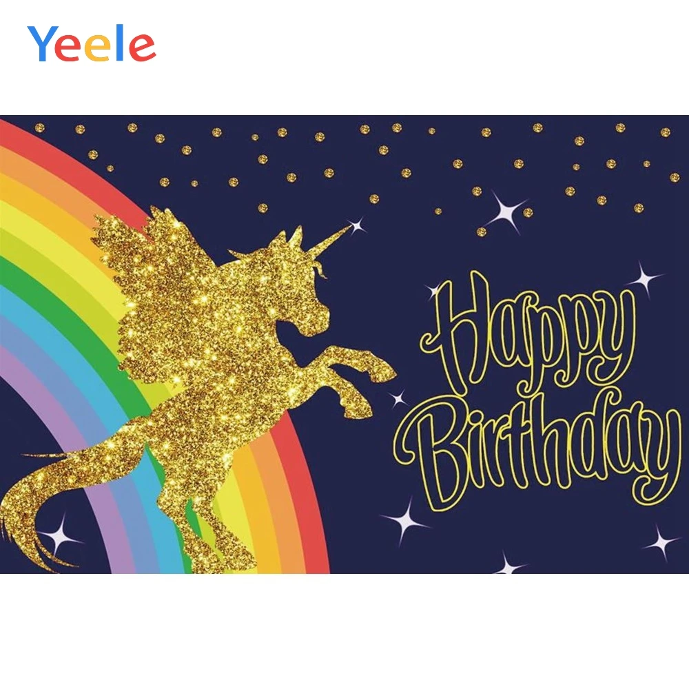 

Yeele Happy Birthday Party Photocall Background Unicorn Rainbow Woman Girl Custom Vinyl Photography Backdrop For Photo Studio