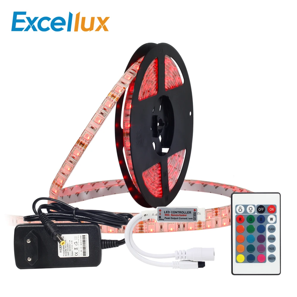 1SET DC12V IP65 Waterproof 5050 RGB LED Strip 5m 60KEDs/m+ 3A EU/US Plug Adapter + 24key IR Remote control led light strip | Освещение