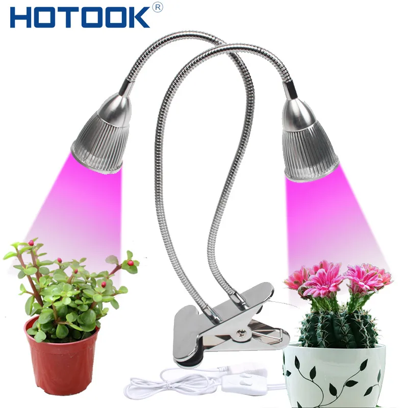 

HOTOOK Plant LED Grow Light Gooseneck Flexible Grow Lamp Dual Head Bulb 7W 14W Growth Light with Clip for Indoor Desktop Plants