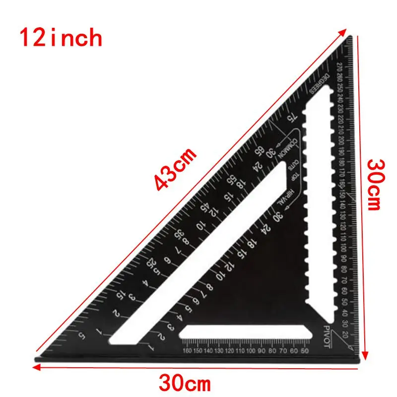 7/12 дюймов метрический треугольник угол линейка прямой угол измерительная линейка скорость квадратный треугольник угол линейка транспортира Trammel инструмент - Цвет: 12 inch