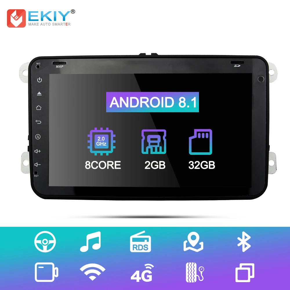  EKIY IPS DSP Android 8.1 Car Multimedia Player For VW Skoda Seat Head Unit with GPS Navi WIFI 2 Din