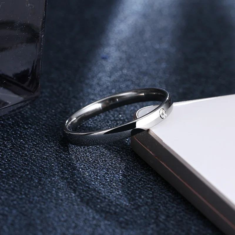 Stainless Steel Ring Finger Ring Wedding Ring For Women Men Simple One Zircon Engagement Fashion Jewelry For Party Wedding