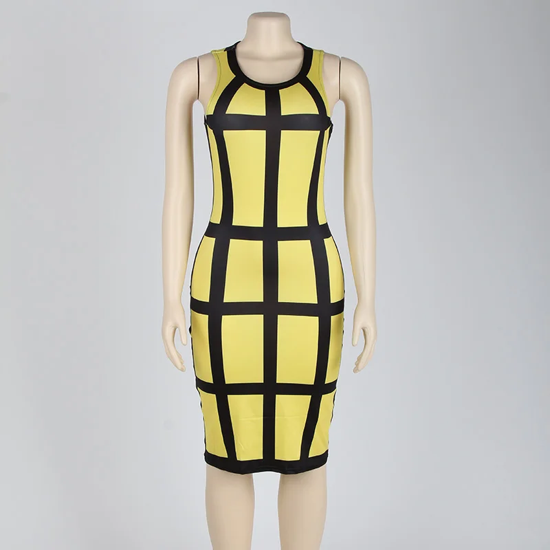 Kostlich Summer Dress New Fashion Women O-Neck Sleeveless Plaid Sexy Bodycon Mini Dress Plus Size Party Night Club Wear Vestidos (33)