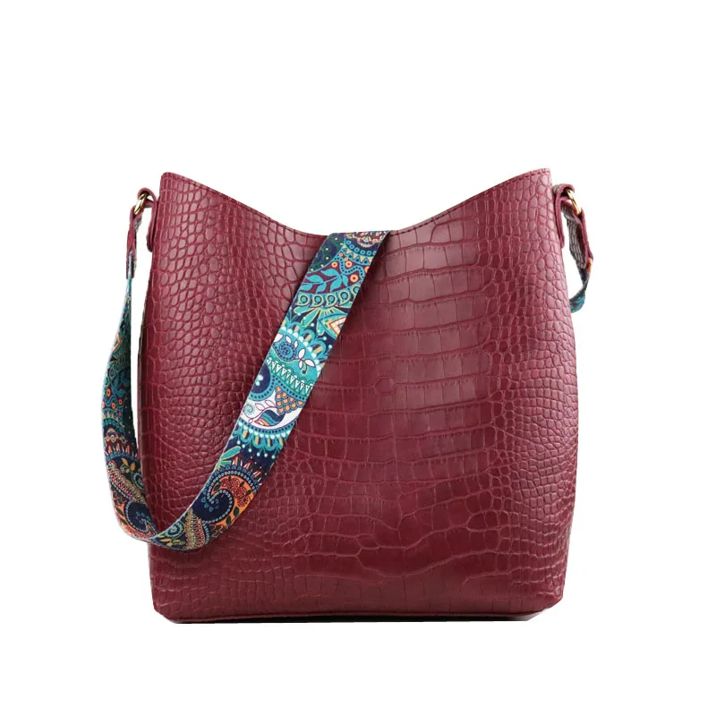 Teridiva Брендовые женские сумки, сумка Хобо, крокодиловая сумка, женские сумки на плечо, вместительная сумка для покупок, сумочка с принтом - Цвет: WineRed