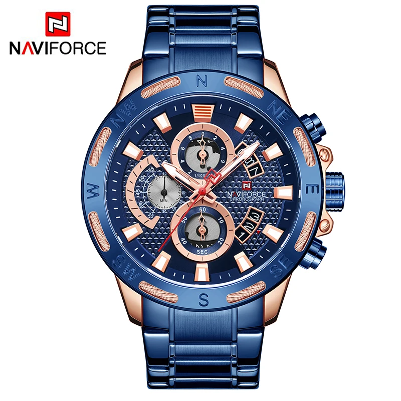 NAVIFORCE мужские часы креативные модные армейские кварцевые часы мужские стальные водонепроницаемые часы Relogio Masculino 9165 - Цвет: RGBE