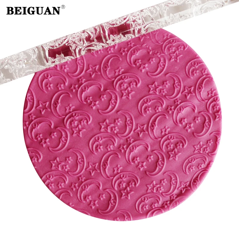 

Moon Stars Acrylic Embossing Fondant Rolling Pin Adorable Pattern Design for Cake Paste Decoration Baking Kitchen Tools
