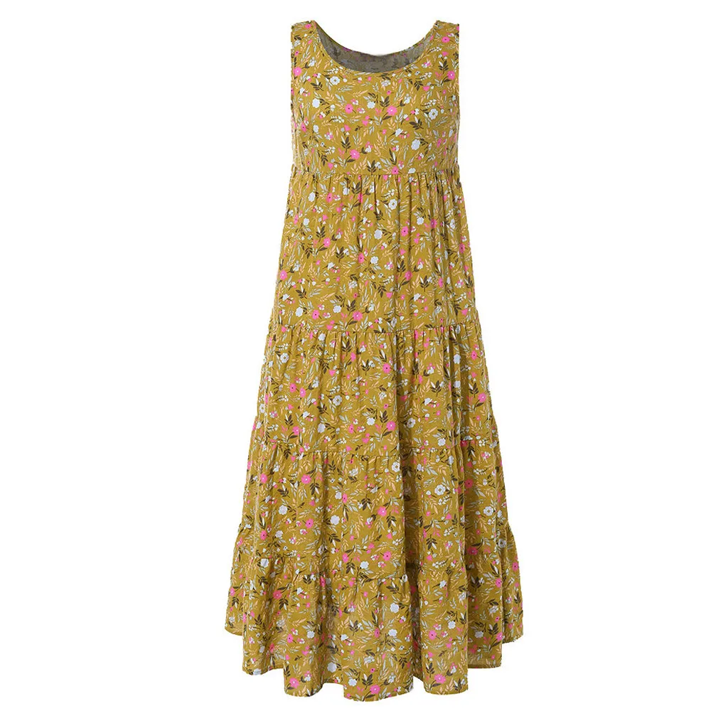 Летнее богемное пляжное платье размера плюс M-5XL, женское модное повседневное свободное платье без рукавов с цветочным принтом, длинное хлопковое и льняное платье - Цвет: B