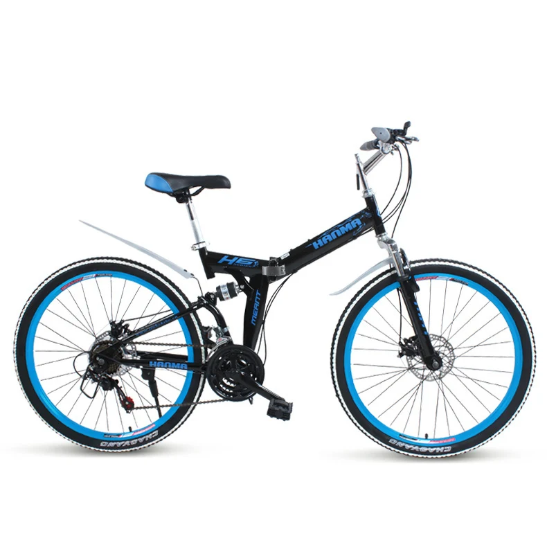 24/26 inch folding mountain bike 21 speed front and rear suspension machinery disc brake commuter commuter male and female stude