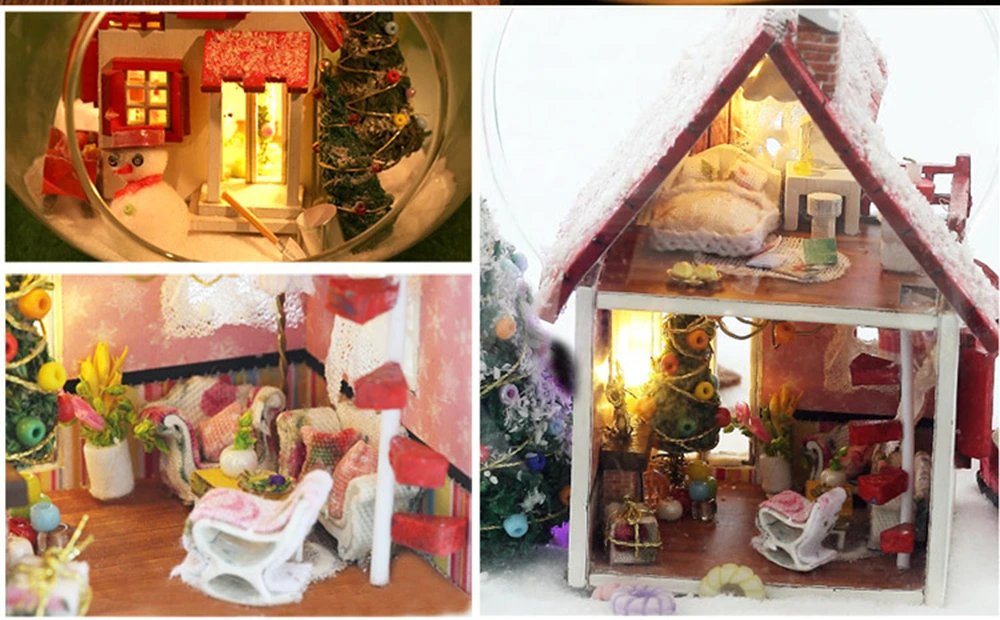 Diy Doll House Mini Glass Ball Model Building Kits Handmade Wooden Miniature Dollhouse Toy Kids Christmas Gifts Free Shipping (11)