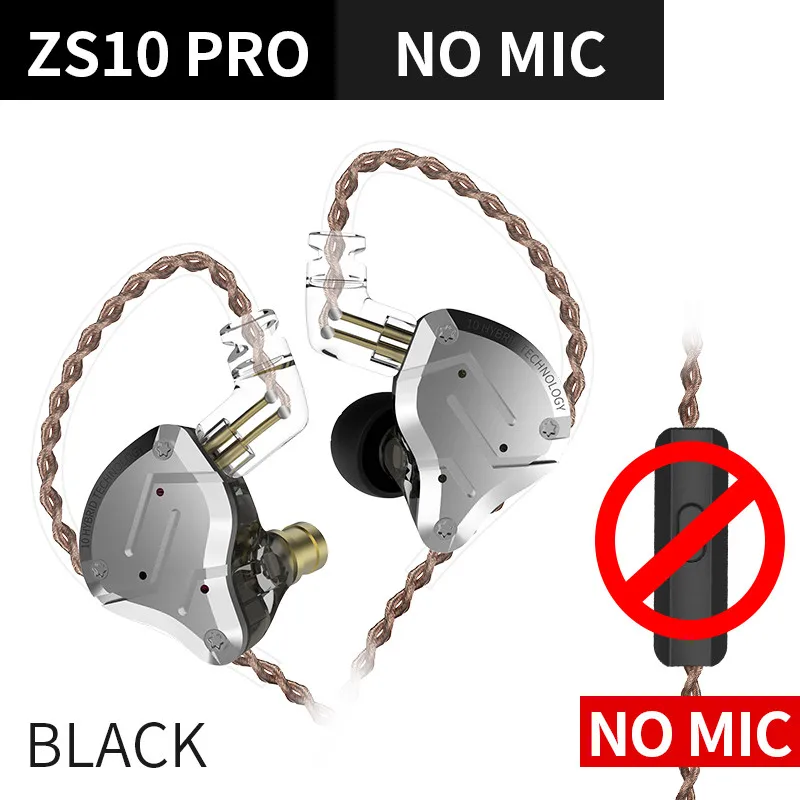 KZ ZS10 Pro металлическая гарнитура 4BA+ 1DD Hybrid 10 единиц HIFI бас наушники в ухо монитор наушники с шумоподавлением спортивные наушники - Цвет: black no mic