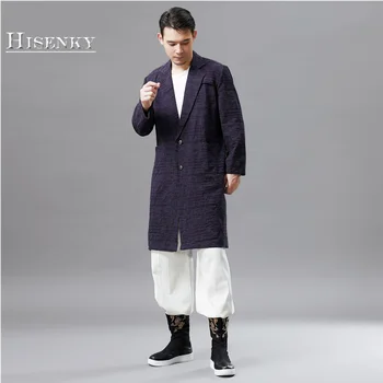 

Hisenky 2019 Spring Autumn Mens Trench Coat Bamboo Knot Windbreaker Lapel Long Sleeve Dust Coat Retro Chinese Jacket Wind Coat