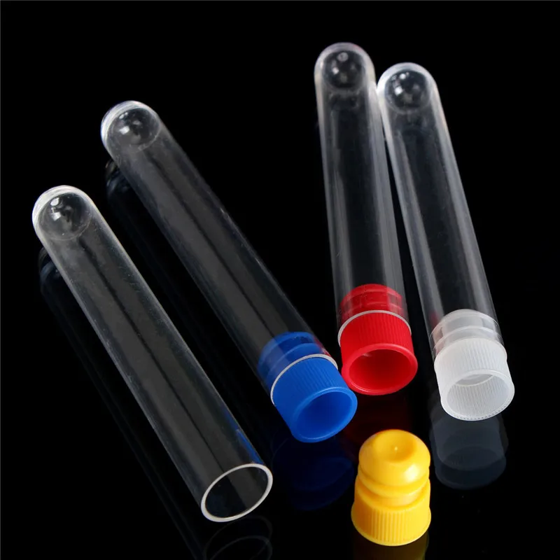 

Kicute 10pcs New Arrival Plastic Polystyrene Test Tubes 100mmx16mm With Push Caps Four Colors U Shape Bottom School Stationery