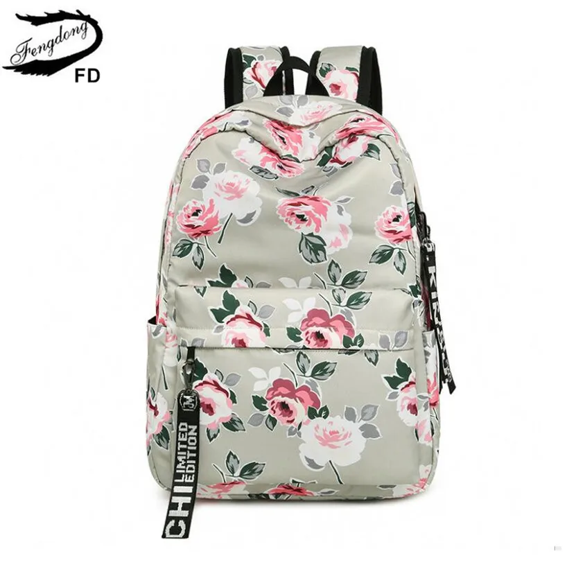 FengDong chinese style floral school backpack flowers backpacks for teenage girls school bags