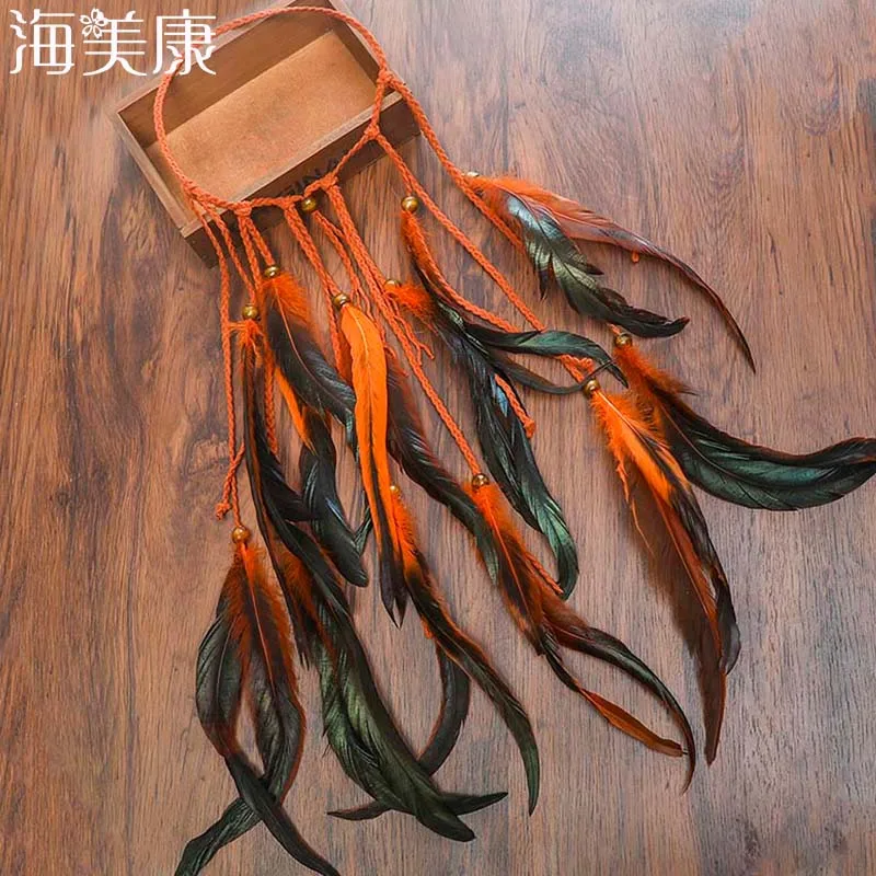 

Haimeikang Feather Headband Women 2021 Festival Feather Hair Band Hippie Headdress Hair Accessories Feather Headdress