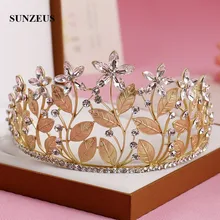 Свадебная повязка на голову Блестящие Кристаллы Золотые и Серебряные Листья тиары и короны для невесты ослепительные аксессуары для волос с бисером SHA66
