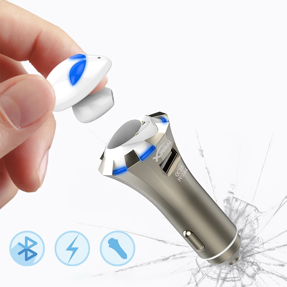 

3 in 1 Smart A8 Cool LED Bluetooth Earphone Alien Style Car Charger Escape Hammer Wireless Bluetooth Headset