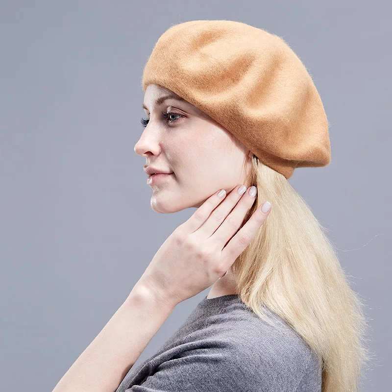 Осенне-зимние шапки-береты из натуральной шерсти кашемировые женские Теплые повседневные высококачественные женские модные вязаный однотонный шапки для девочек