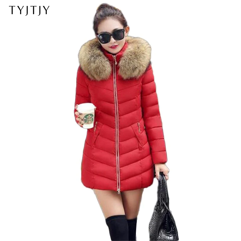 

2019 Winter New Fashion Women's cotton Jacket Girls long paragraph Fur collar Slim Jacket Plus size Parkas Mujer S-XXXXL