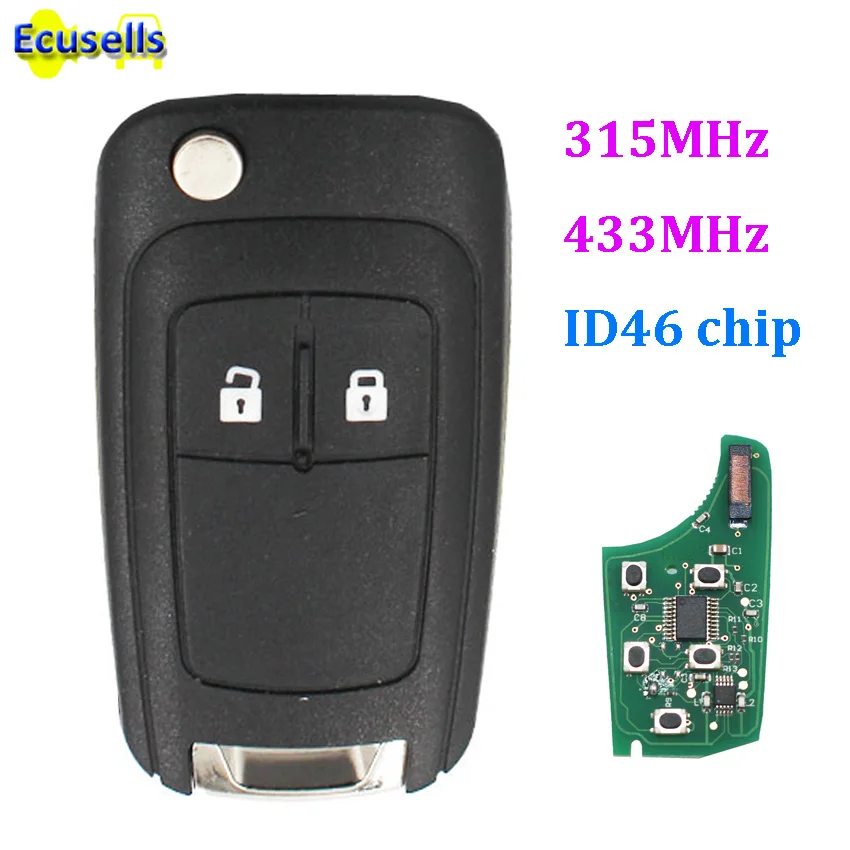 2 Button Remote Key fob 433MHZ with ID46 chip For Opel Astra J Insignia