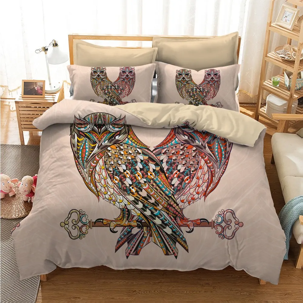3D цифровой печати рисованной льняной рисунком олень портрет головы BOHO перо племенное тату набор пододеяльников для пуховых одеял