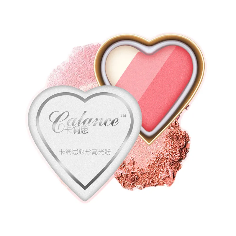 

New Heart Shaped Rainbow Scrub Pearl Blush Rouge 3D Facial Contour Makeup 3 Color Highlighter Powder Glowing Palette Glimmer