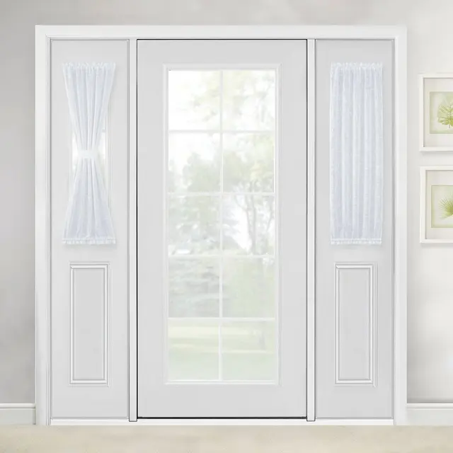 Linen Textured French Door Curtain White Sidelight Sheer For Linen Textured French Door Curtain White Sidelight Sheer For Front With Tieback By
