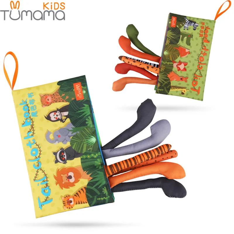 

Tumama Baby Soft Fabric Cloth Books Tails Early Learning Educational Toys Animal Newborn Cloth Development Books Cartoon Toys