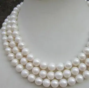

Charming 3row 9-10MM AAA NATURAL ROUND WHITE PEARL NECKLACE